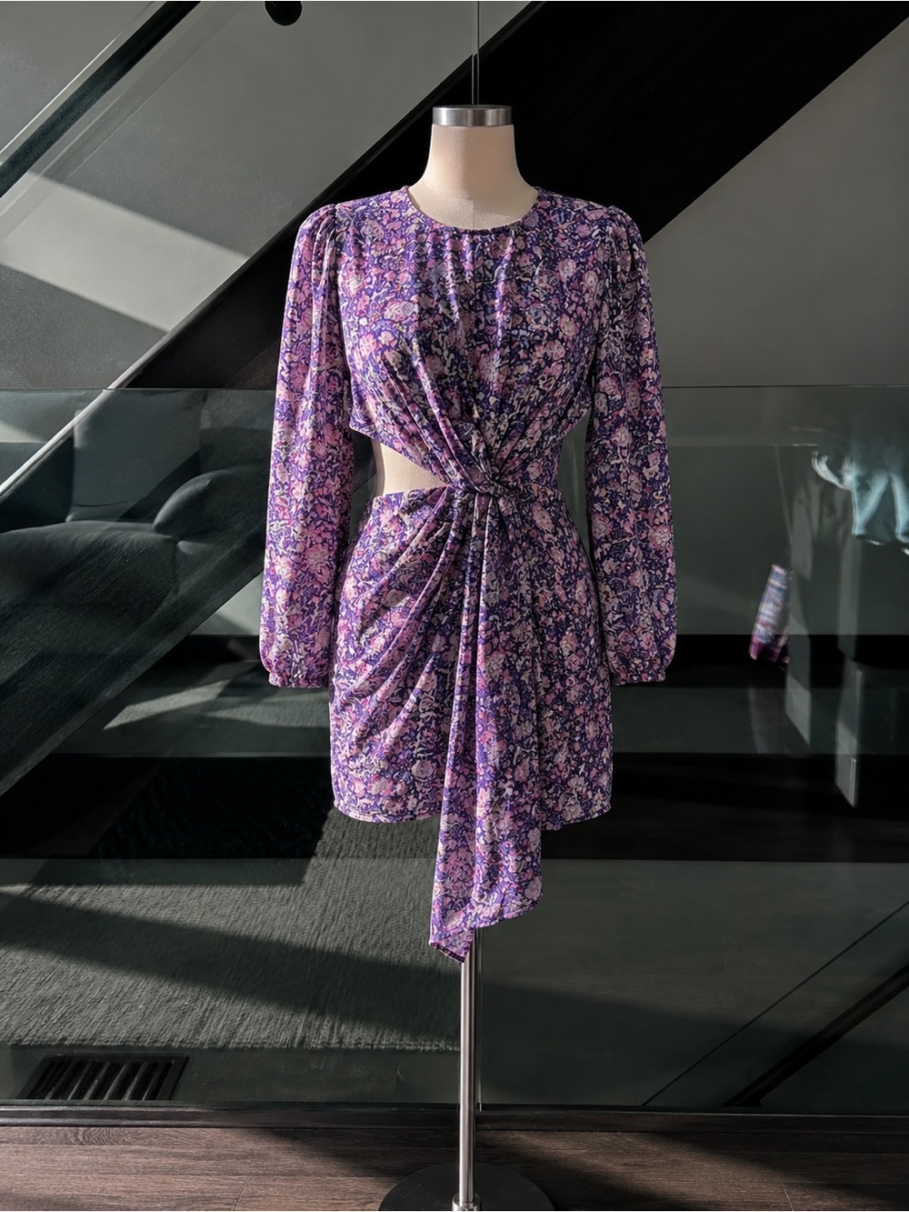 Maje‎ Purple Floral Side-Cut Mini Dress